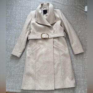 NWT Mango Cream Belted Wool Blend Coat in Size XS
